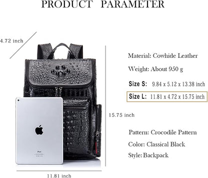 boshiho Real Leather Laptop Backpack Fashion Travel Bag Daypack for Men, Crocodile Pattern (L)