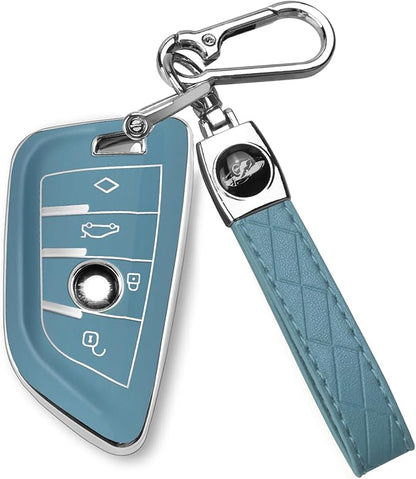 QBUC for BMW Key Fob Cover with Leather Keychain,for BMW 2 5 6 7 Series X1 X2 X3 X5 X6 X7 Premium Soft TPU Key Fob Holder