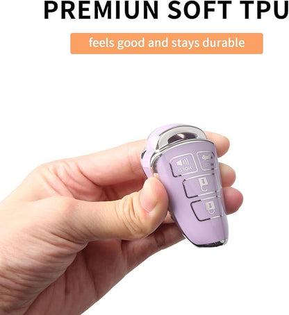 MILD EAST for Toyota Key Fob Cover with Metal Key Chain, Silver Edge Soft TPU Key Fob Shell Case for 2012-2019 Camry Corolla Tacoma, Purple