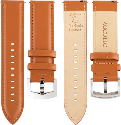 OTTOODY Leather Watch Bands Quick Release, Elegant Top Grain Leather Watch Straps for Men & Women, Choice of Color & Width - 18mm, 19mm, 20mm, 21mm or 22mm Wristbands Bracelet for Watch & Smartwatch