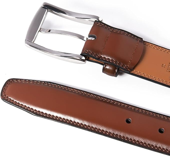 Mens Genuine Leather Dress Belt for Men, Handmade, 100% Cow Leather,Classic Casual and Business Belt Prong Buckle
