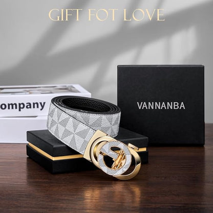 VANNANBA Mens Ratchet Belts Genuine Leather Designer Belt with Automatic Buckle Alloy Gift for Men