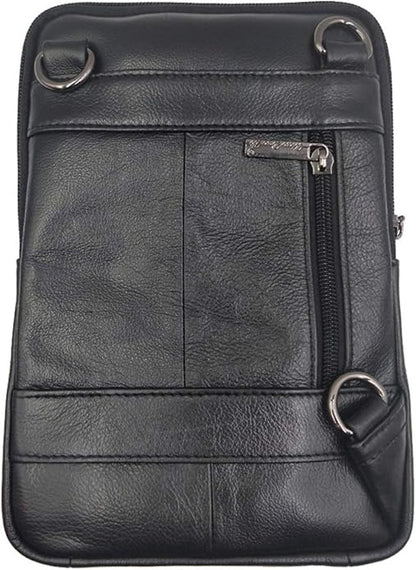 Hebetag Small Leather Sling Shoulder Bag Messenger Pack for Men Women Outdoor Travel Business