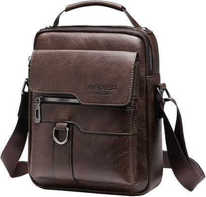 Hebetag Small Leather Sling Shoulder Bag Messenger Pack for Men Women Outdoor Travel Business