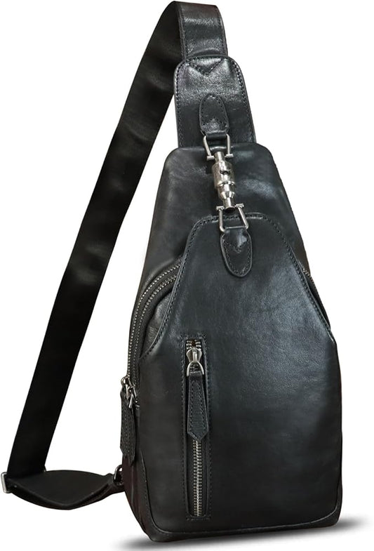 LRTO Genuine Leather Sling Bag for Men and Women Real Leather Shoulder Crossbody Bag Chest Bag Sling Backpack Purse