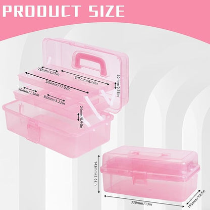 Saim Small Parts Organizer, 3-Layer Storage Box with Fixed Compartments, Ready-to-Use Portable Makeup & Hair Accessories Case, Craft Organizer for Girls Teens College Dorm - Light Pink