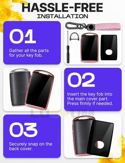 Lucrum Compatible with Mazda Key Fob Cover & Leather Keychain - TPU Case for 3, 6, CX-5 CX-9 CX-30 CX-50 CX-70 (2019-2025)