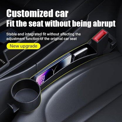 Car Seat Seat Filler 2-Piece Set to Fill the Void Between Seat Seat Blocker to Prevent Items from Drop, 4-in-1 Multifunctional Water Cup Holder Hook Large Capacity Storage Universal SUV Sedan Truck