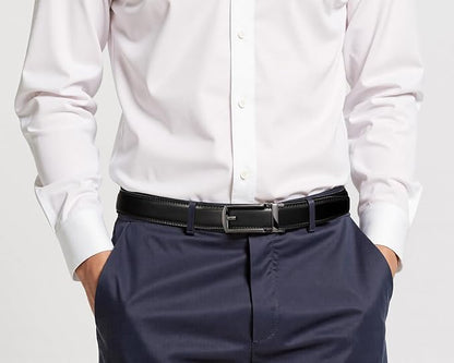 Founders & C Mens Ratchet Belt Leather Click 1 1/4" with Slide Buckle, Casual Dress Belt Adjustable
