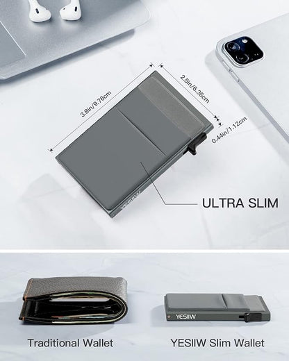 YESIIW Credit Card Holder Wallet for Men RFID Blocking Slim Minimalist Metal Wallet with Money Pocket Contactless Card Protector