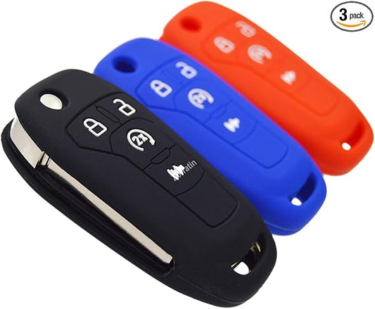 Silicone Rubber Key Fob Covers Protector for Ford F150 F250 F350 F450 F550 Raptor Ranger Transit Fusion Bronco Lightning Maverick XLT (Flip Key)