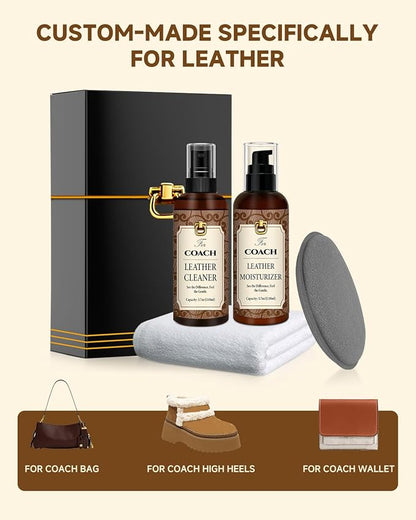 Leather Cleaner & Moisturizer Set for Coach, Cleaning and Maintenance Set for Coach, Powerful Stain Removal, Gentle Care, Suitable for Handbags/Wallets and Other Luxury Brands