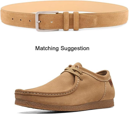 Men's Belt Casual Genuine Leather Suede Belts for Men 1 3/8" Wide Elegant Golf Dress Belt