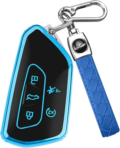 FT FUNTOR Key Fob Cover for Volkswagen,Soft TPU Full Protection Case Compatibale With VW Golf GTI Atlas Skoda Octavia ID3 ID4 MK8 (Blue, 5 Buttons)