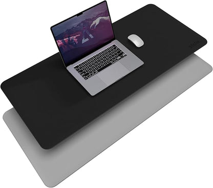 STATIK TaskPad Leather Mouse Pad for Desktop - Large Waterproof Desk Cover on Top of Desks, Big Gaming Surface Area 35.4" x 16.5" - Double-Sided XL Keyboard Mat (Black, Grey)
