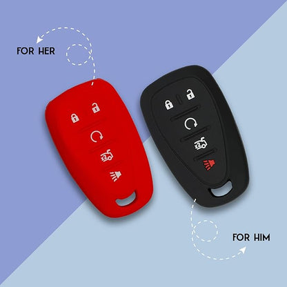 Autobase Silicone Key Fob Cover for Chevy Malibu Camaro Trax Traverse Trailblazer Sonic Cruze Blazer Volt Equinox Spark | Car Accessory for Chevrolet | Key Protection Case 2 Pcs (Black & Red)