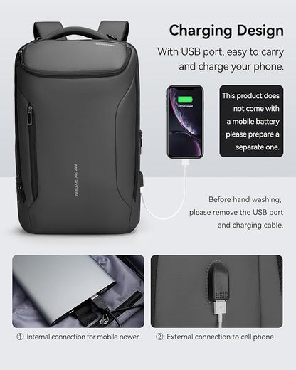 Muzee Backpack for Men Waterproof and Travel Laptop Backpack with USB Charging, Fits 17 Inch Laptop and Tech Gear