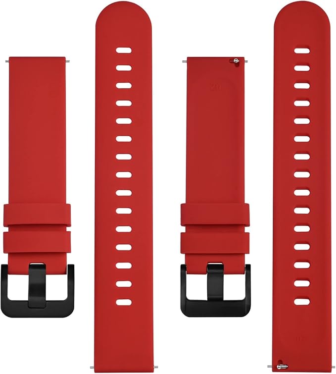 BISONSTRAP Silicone Watch Bands, Slim Watch Straps with Quick Release, 22mm, Red with Black Buckle