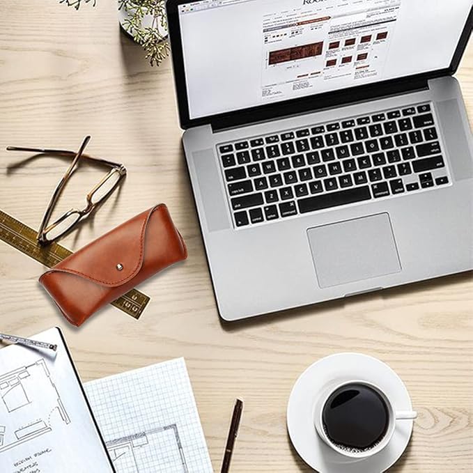 LogHog Portable Leather Glasses Case,Flexible Sunglasses Pouch Slim Case for Women Men Horizontal Eyeglass Case