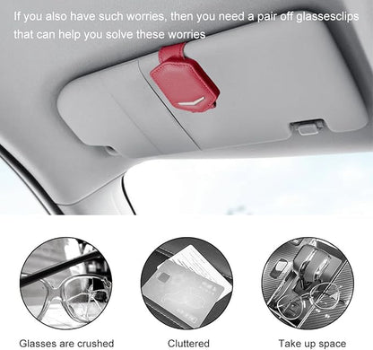 KVAEY Sunglasses Holders for Car Sun Visor, Magnetic Auto Visor Eyeglasses Holder Ticket Card Clip, Multifunctional Leather Sun Visor Glasses Hanger Mount Clip, Car Accessories (Red)