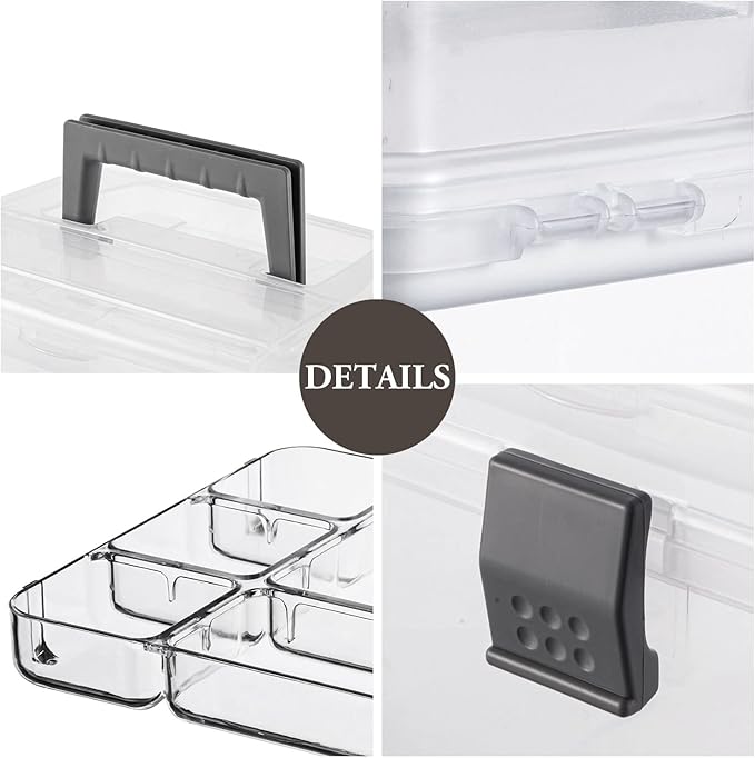 MyGift 10 Inch Premium Clear First Aid Kit Bin with Detachable Tray and Gray Top Handle, Portable Emergency Kit, Medical Supply Travel Tote, Medicine Storage Box Container