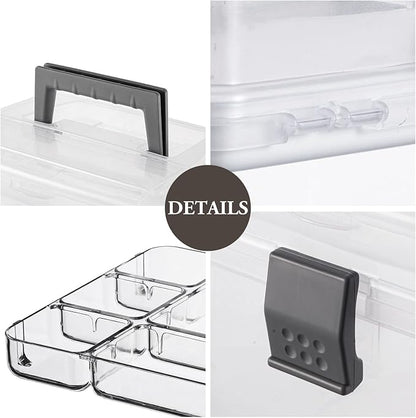 MyGift 10 Inch Premium Clear First Aid Kit Bin with Detachable Tray and Gray Top Handle, Portable Emergency Kit, Medical Supply Travel Tote, Medicine Storage Box Container