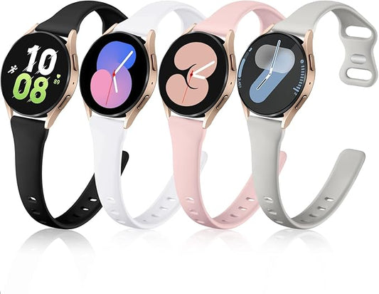 GEAK Compatible with Galaxy Watch 7 Band/Galaxy Watch 6 5 4 40mm 44mm/Classic 42mm 46mm,20mm Slim Silicone Compatible for Galaxy Watch 4 5 Band/Active 2 Women Small Black/White/Gray/Sand Pink