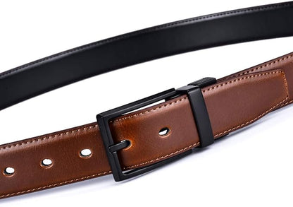 beltox fine Men's Dress Belt Leather Reversible 1.25" Wide Rotated Buckle Gift Box