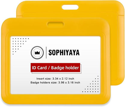 6 Pack Sliding Horizontal Badge Holder Hard Plastic Key Card Work Badge Sleeve for Office School Factory Teacher Student (Yellow)