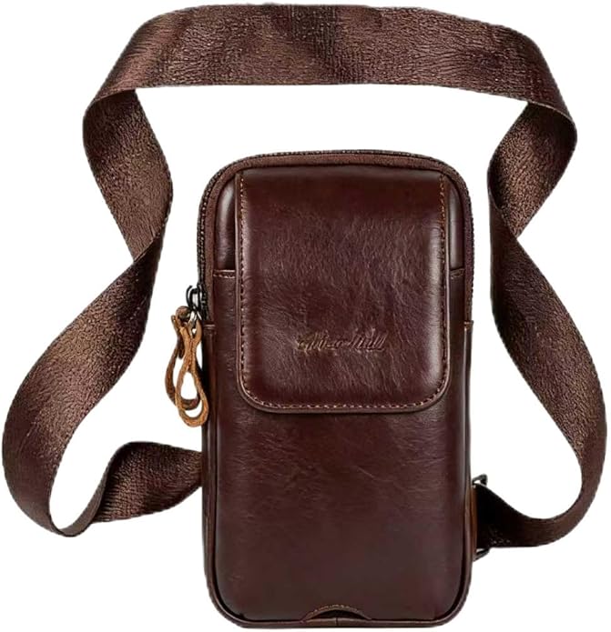 Small Crossbody Bag for Men Women - Genuine Leather Mini Sling Bag with Charging Port