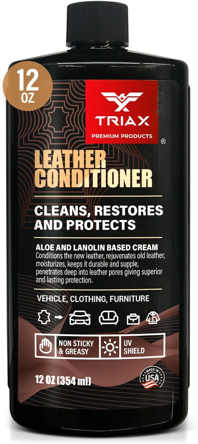 TRIAX Leather Conditioner Cleans, Restores, and Protects Vehicles, Clothing, and Furniture (12 Ounce)