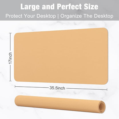 Hsurbtra Desk Pad, 35.5" x 17" PU Leather Desk Mat, XXL Extended Mouse Pad, Waterproof Desktop Blotter Protector, Non-Slip Ultra Thin Large Laptop Keyboard Writing Mat for Office Home, Earth Yellow