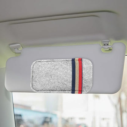 Car Visor Sunglasses Holder Organizer – 6.1"×3.62" Soft Felt Sunglasses Eyeglasses Storage Bag for Card Pen Invoice – Multi-Function Glasses Storage Pouch Car Sun Visor Organizer (Grey White)