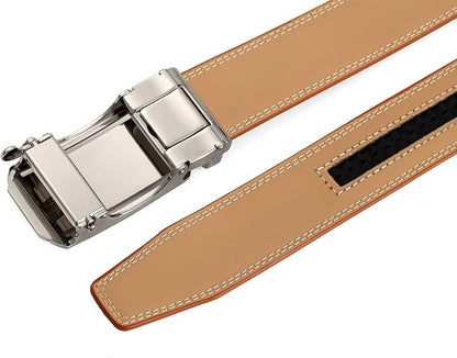 Lingli Men's Belt,Ratchet Dress Belt with Automatic Buckle Brown/Black-Trim to Fit-35mm wide