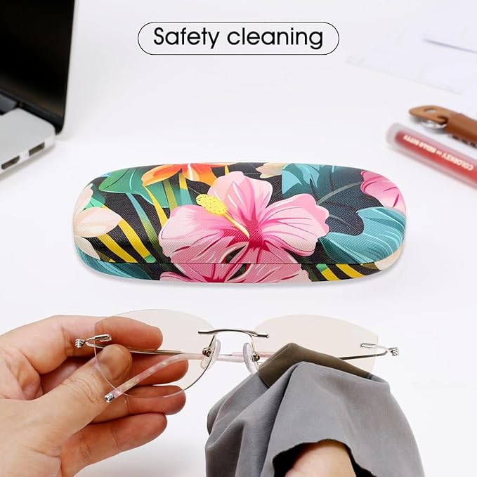 PERFECTSIGHT Hard Shell Eyeglasses Case, PU Leather Protective Glasses Case, Cute Eyeglass Case for Women Men Girls