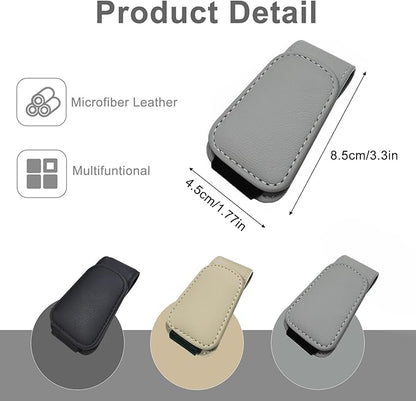 EldHus Sunglass Holder for Car Visor - 2 Pack Magnetic Car Glasses Holder Clip, Leather Eyeglass Holder for Car, Universal Sunglasses Clip for Car Visor, Gray