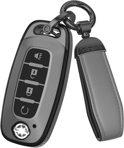 for Nissan Key Fob Cover Accessories- Matte TPU Key Fob Cover with Leather Keychain for 2023 2024 2025 2026 Rogue Pathfinder Versa 2025 2026 Sentra Patrol Armada Smart and More