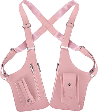 Double Shoulder Armpit Bag for Men, Anti-Theft Underarm Shoulder Holster Bag with Adjustable Strap, Hidden Phone Wallet Pocket for Travel & Daily Commute (Pink)