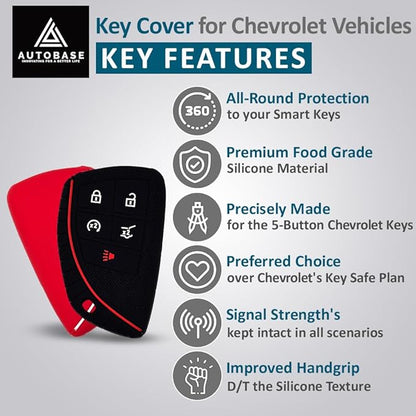 Autobase Silicone Key Fob Cover for 2022 2023 2024 2025 2026 Equinox Silverado 1500 GMC Sierra 1500 | 2024 2025 2026 Silverado Sierra 2500HD 3500HD | 2-Pack in Black & Red