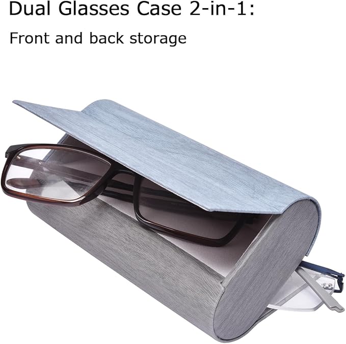 Philley Dual Glasses Case 2-in-1 PU Leather Hard Shell Double Eyeglasses case for Women & Men