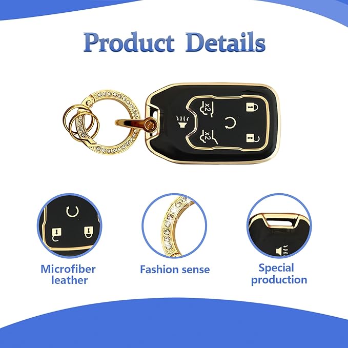 Soft TPU Key Fob Cover Case Shell Protector Key Cover Compatible with Chevy Chevrolet Suburban Tahoe GMC Terrain Yukon Yukon XL Car Key with Bling Keychain for Accessories (Black)