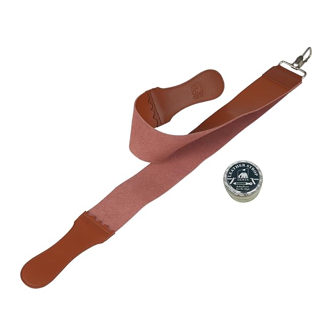 GENTS 2" Leather Strop 30ml Conditioning Paste Professional Hone and Sharpen your Shaving Razor, blade, knives, cutlery and tools- Leather Balm (Pack of 1 with Brown Strop)
