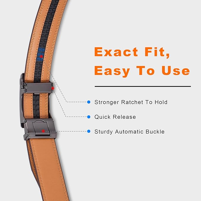 VATAN Men's Belt Leather Ratchet Belt for Men Dress Casual Every Day with Adjustable Buckle, Trim to Fit