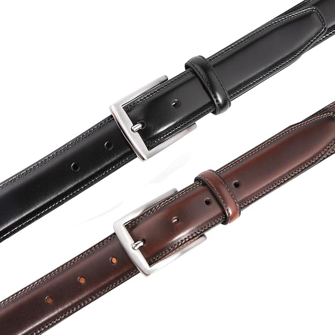 Mens Genuine Leather Dress Belt for Men, Handmade, 100% Cow Leather,Classic Casual and Business Belt Prong Buckle