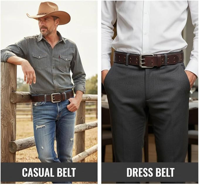 F&L CLASSIC Leather Work Belt, Heavy Duty Double Prong full grain Leather Belts for Men 1 1/2", Mens Casual Belts for Jeans