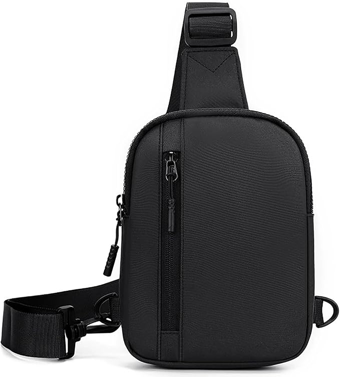 Mini Sling Bag for Men Small Crossbody Bag Dual Pocket Water Resistant Small Chest Bags for Travel Running Phone Holder (Black)