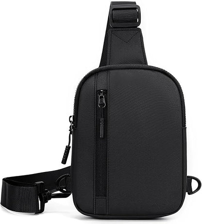 Mini Sling Bag for Men Small Crossbody Bag Dual Pocket Water Resistant Small Chest Bags for Travel Running Phone Holder (Black)