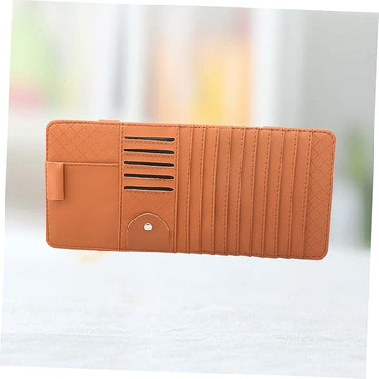 Mikinona Multi-Functional Sun Visor Storage Organizer Bag Stylish Leather Cd Holder for Car Convenient Accessory for Pens Cards and More Brown