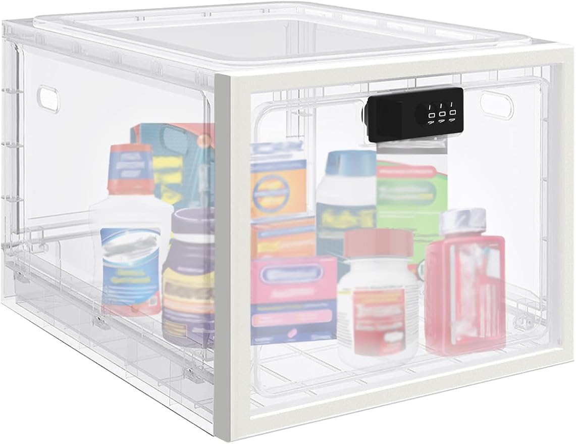 Large Medicine Lock Box for Safe Medication, Lockable Storage Box for Fridge/Snacks Food, Phone Lock Boxes with Combination Code for Home/Dorms/Office Storage Lockers
