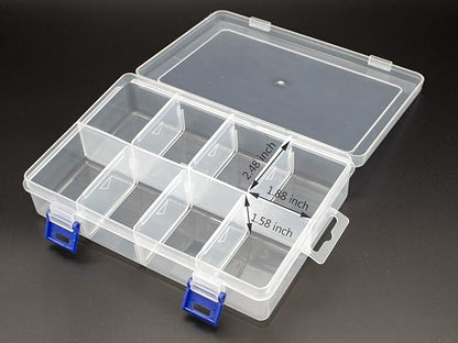 Plastic Compartment Storage Box With Adjustable Divider Removable Grid Compartment for Jewelry Small Accessories Hardware Fitting (8 Grids-Large x 1 Pack)